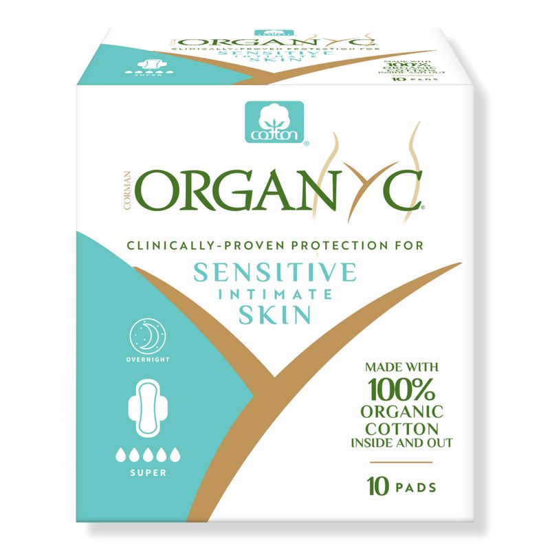 100% Certified Organic Cotton Feminine Pads, Super Flow for Overnight
