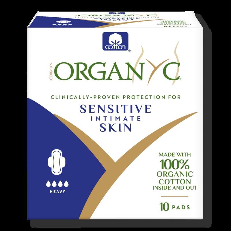 100% Certified Organic Cotton Inside and Out Feminine Pads, Heavy Flow