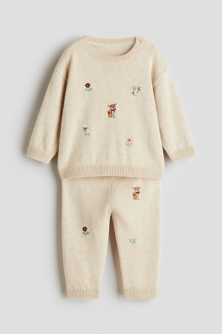 2-Piece Embroidered-Detail Cotton Set