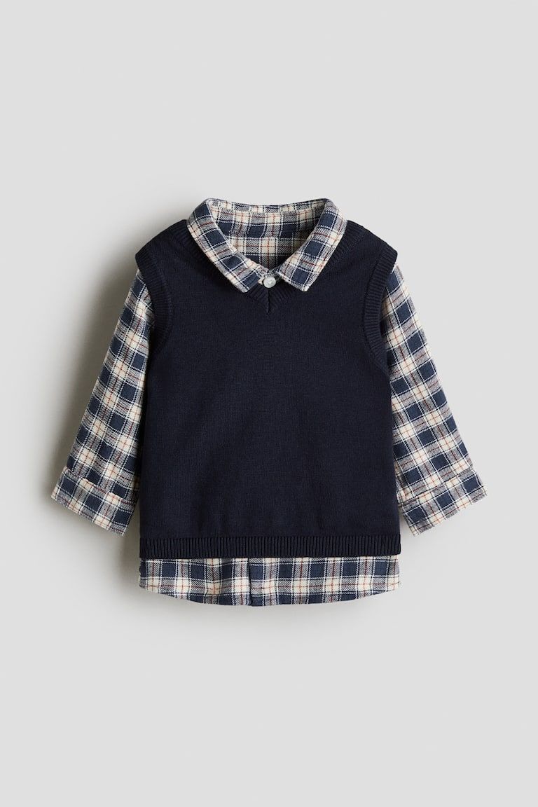 2-Piece Shirt and Sweater Vest Set