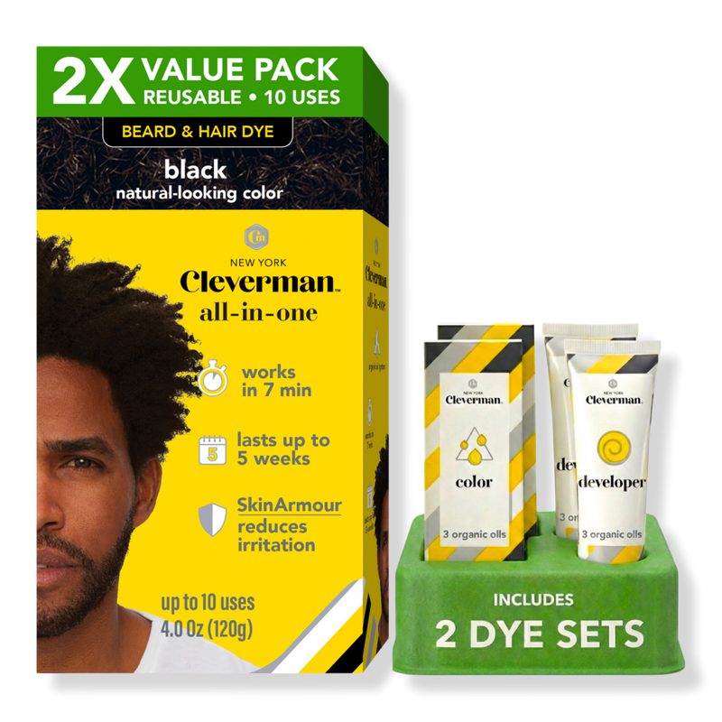 2X Pack Coarse & Coily Hair Reusable Beard & Hair Dye Kit - Black