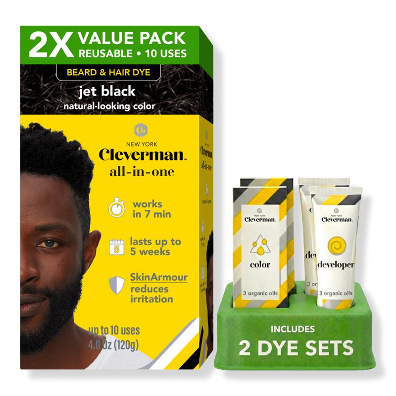 2X Pack Coarse & Coily Hair Reusable Beard & Hair Dye Kit - Jet Black