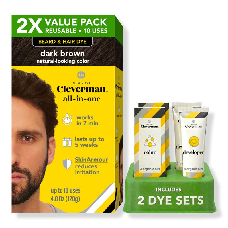 2X Pack Reusable Beard & Hair Dye Kit - Dark Brown