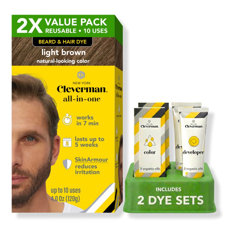 2X Pack Reusable Beard & Hair Dye Kit - Light Brown