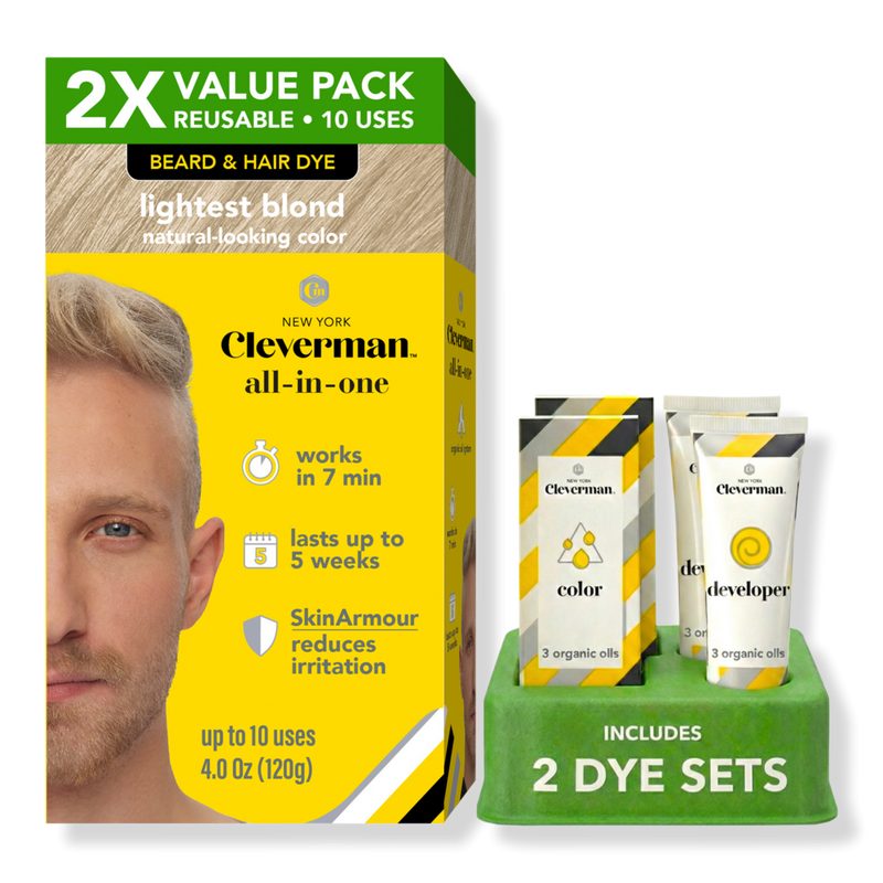 2X Pack Reusable Beard & Hair Dye Kit - Lightest Blond