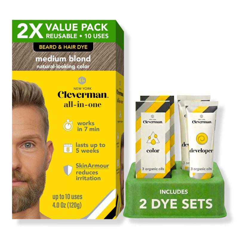 2X Pack Reusable Beard & Hair Dye Kit - Medium Blond