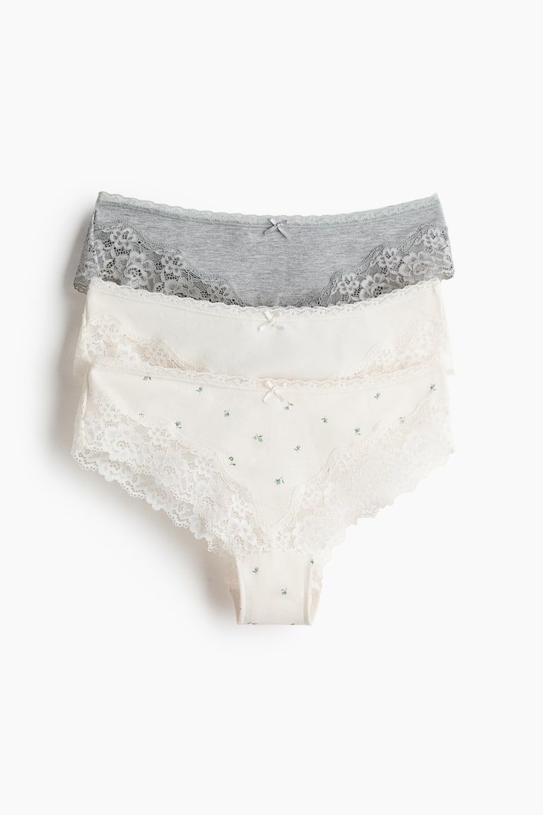 3-pack Cotton and Lace Hipster Briefs