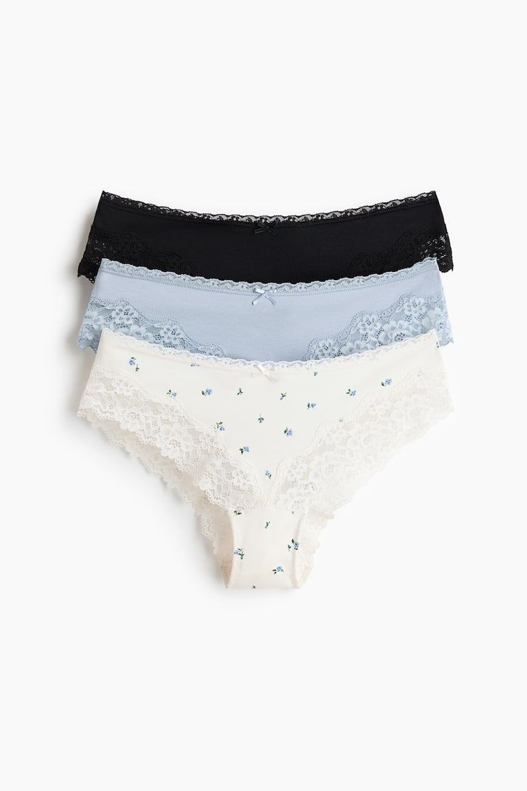 3-pack Cotton and Lace Hipster Briefs