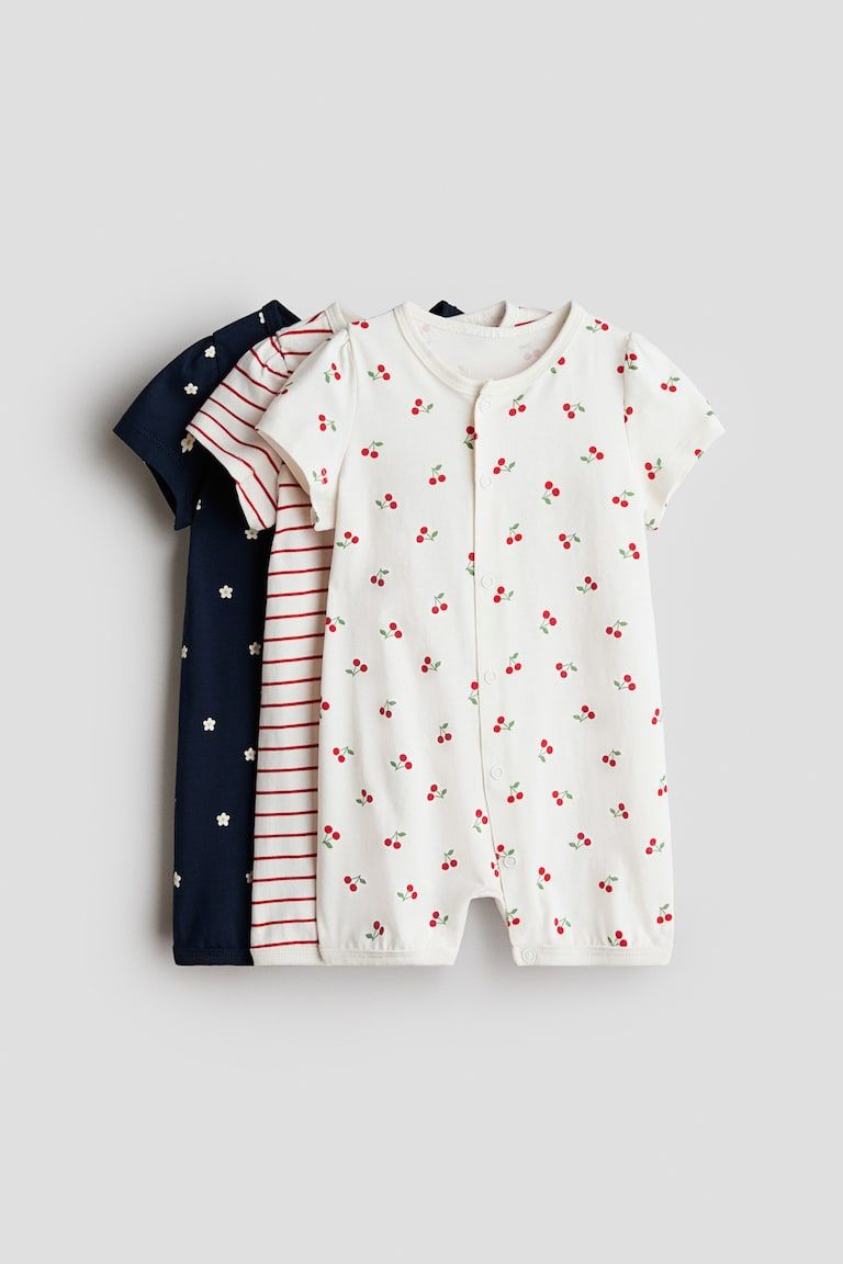 3-Pack Short Cotton Pajama Jumpsuits