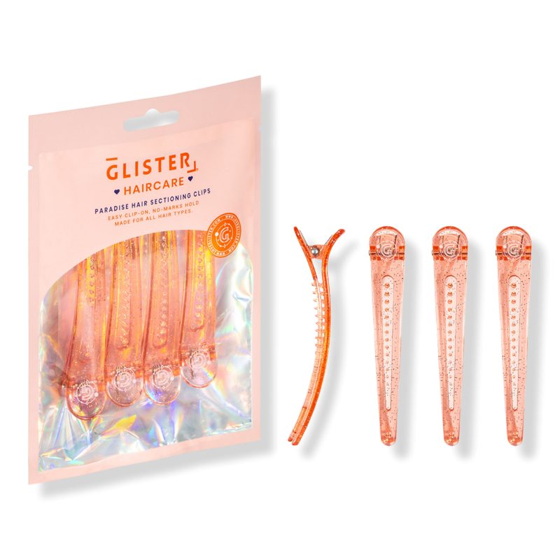 4-Pack Glitter-Infused No-Crease Styling & Sectioning Clips - Orange