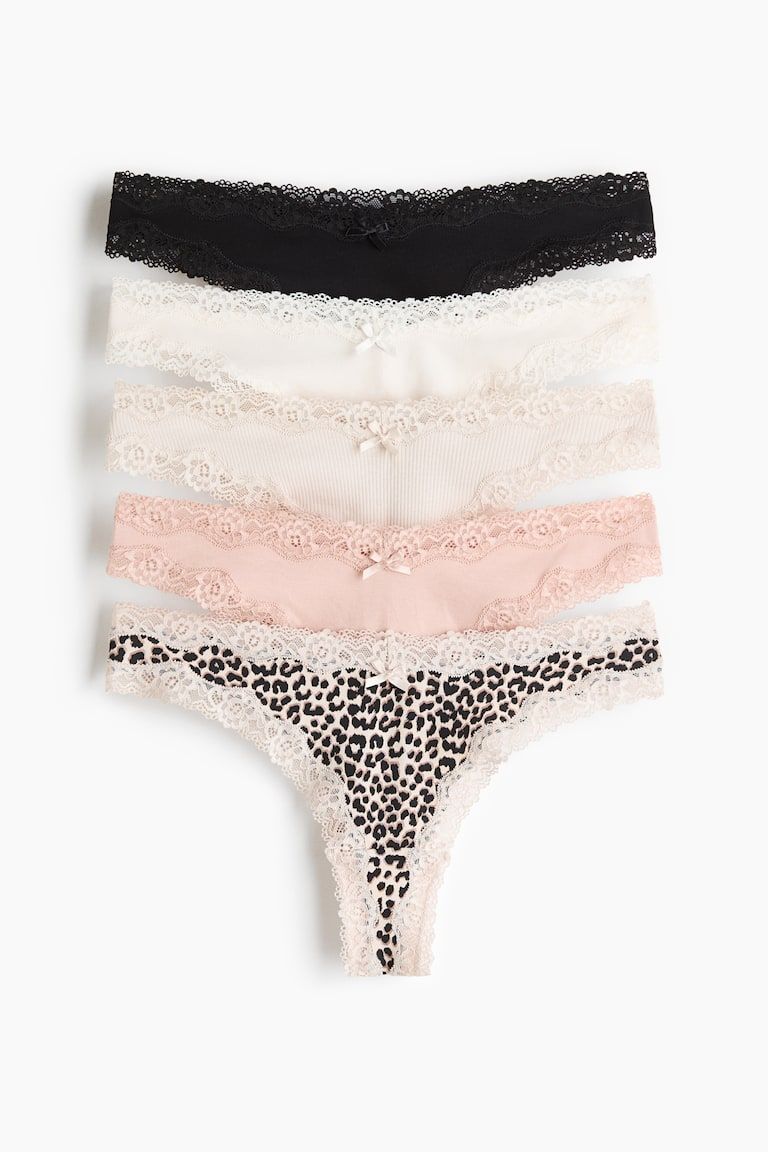 5-pack Cotton and Lace Brazilian Briefs