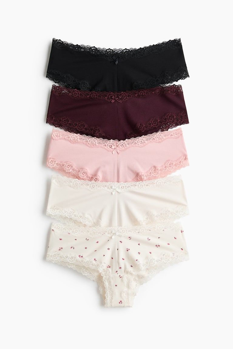 5-pack Cotton and Lace Hipster Briefs