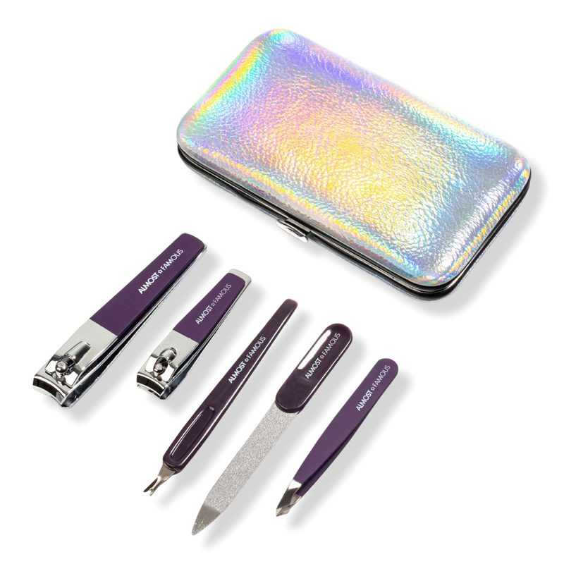 5-Piece Manicure Kit with Holographic Travel Case - Silver