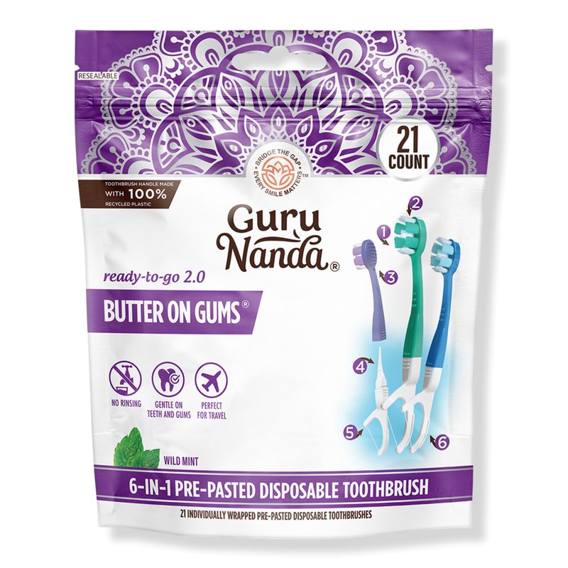 6-in-1 Ready To Go 2.0 Butter On Gum Disposable Toothbrushes