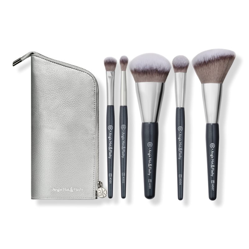Angie Hot & Flashy Travel Brush Set with Faux Leather Pouch