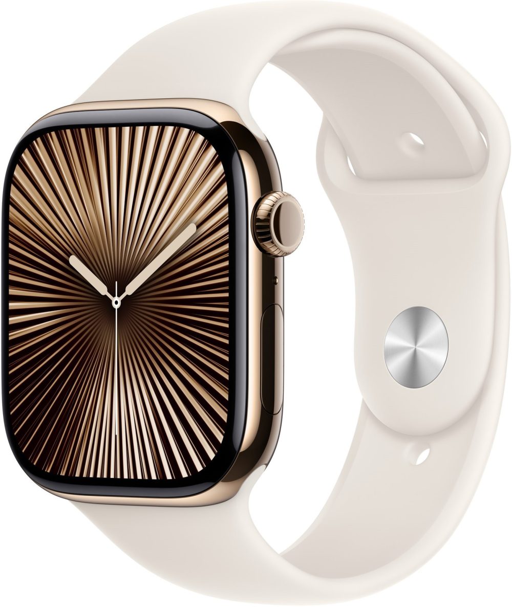 Apple Watch Series 10 46mm Cellular Gold Titanium Case with Starlight Sport Band - M/L