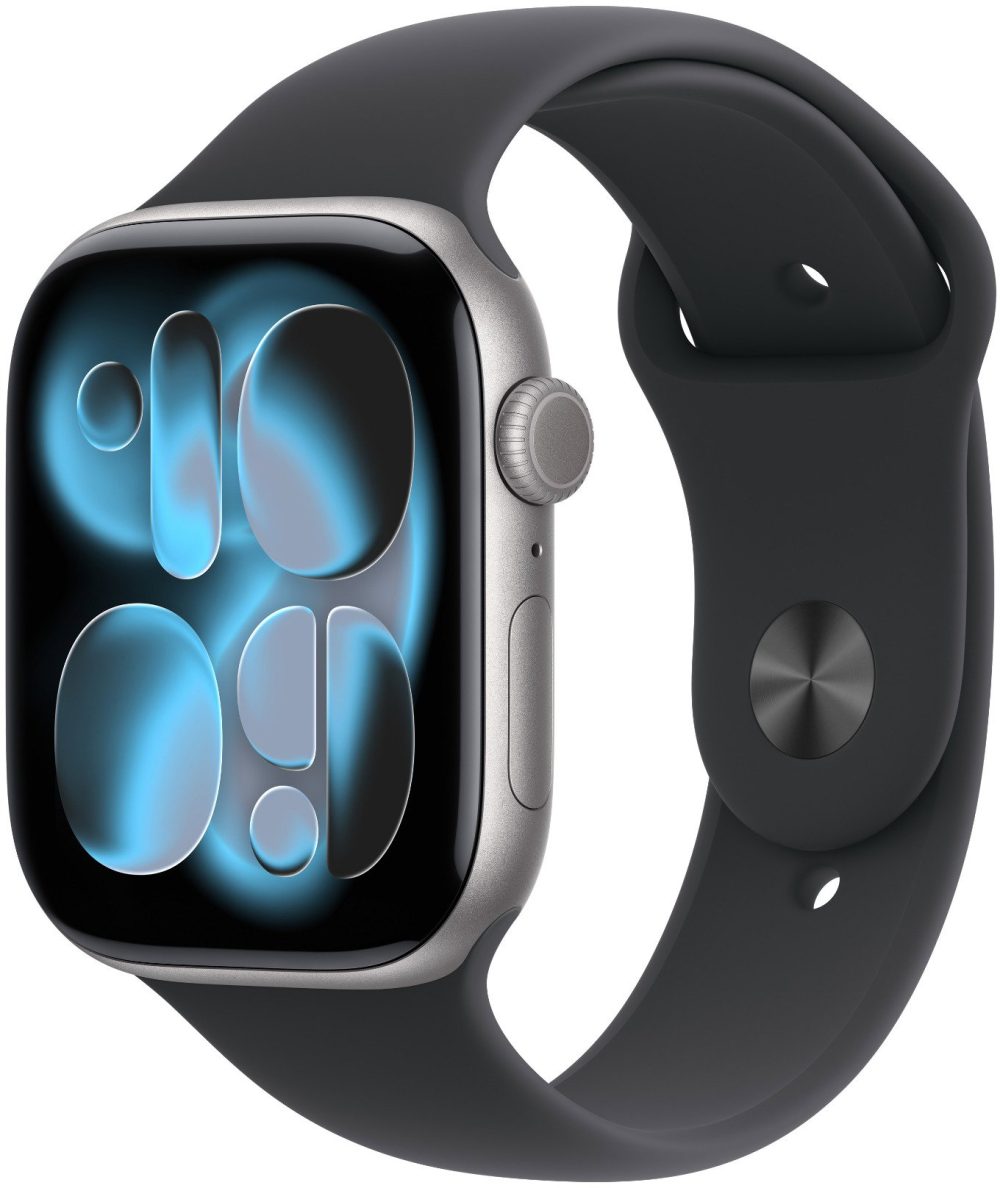 Apple Watch Series 11 46mm Space Grey Aluminum with Black Sport Strap - S/M