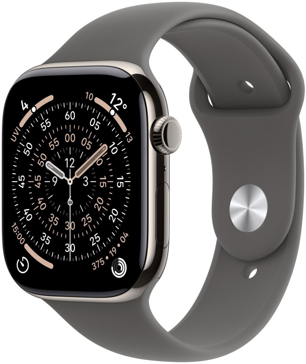 Apple Watch Series 11 Cellular 46mm Natural Titanium with Rock Grey Sport Strap - M/L