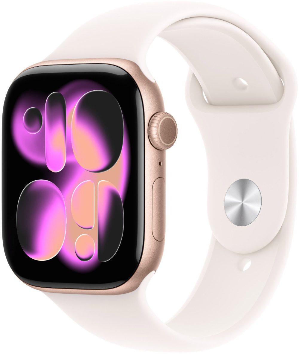Apple Watch Series 11 Cellular 46mm Rose Gold Aluminum with Light Yellow Sport Strap - S/M