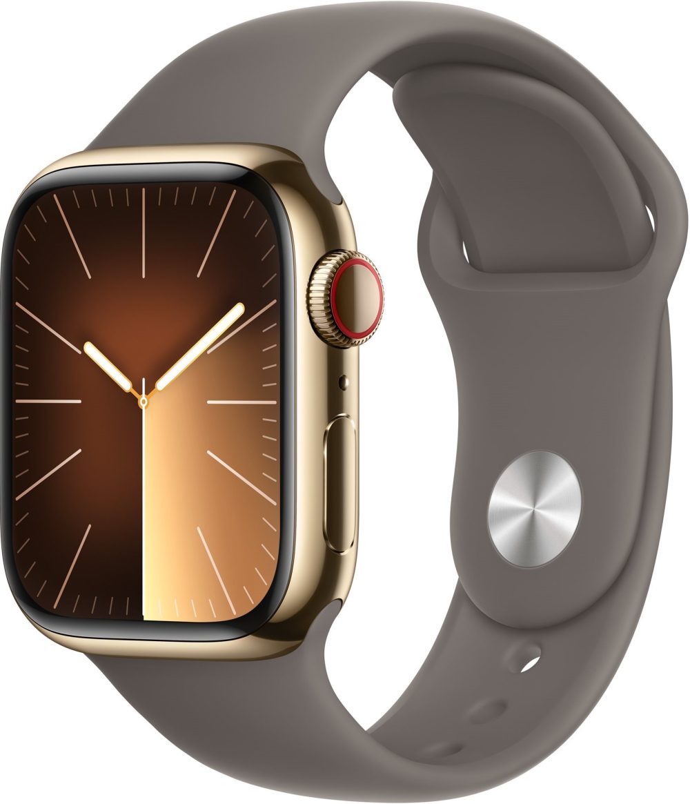Apple Watch Series 9 41mm Cellular Gold Stainless Steel Case with Clay Sports Band - M/L