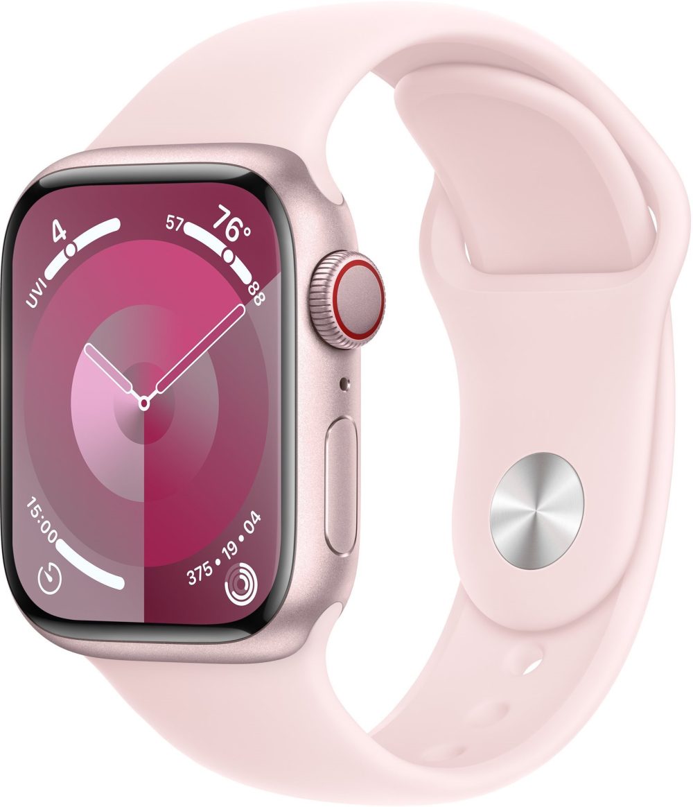 Apple Watch Series 9 41mm Cellular Pink Aluminum Case with Light Pink Sport Band - S/M