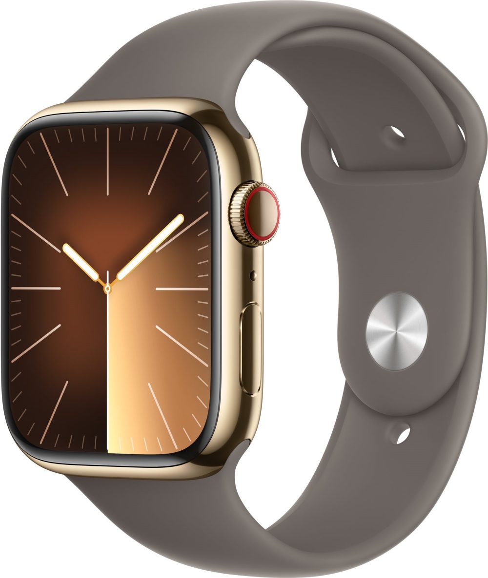 Apple Watch Series 9 45mm Cellular Gold Stainless Steel Case with Clay Sport Band - S/M