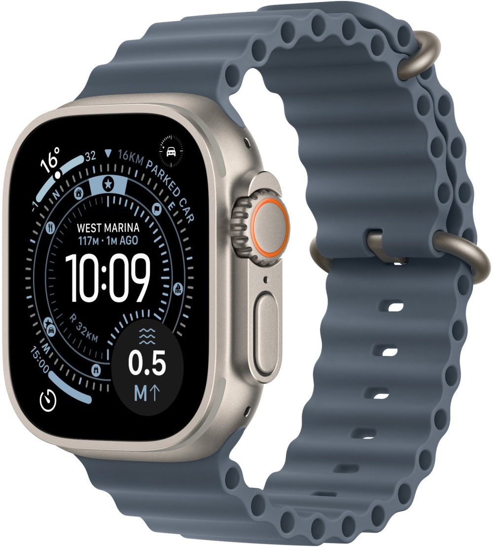 Apple Watch Ultra 3 49mm Natural Titanium with Ocean Blue Steel Strap