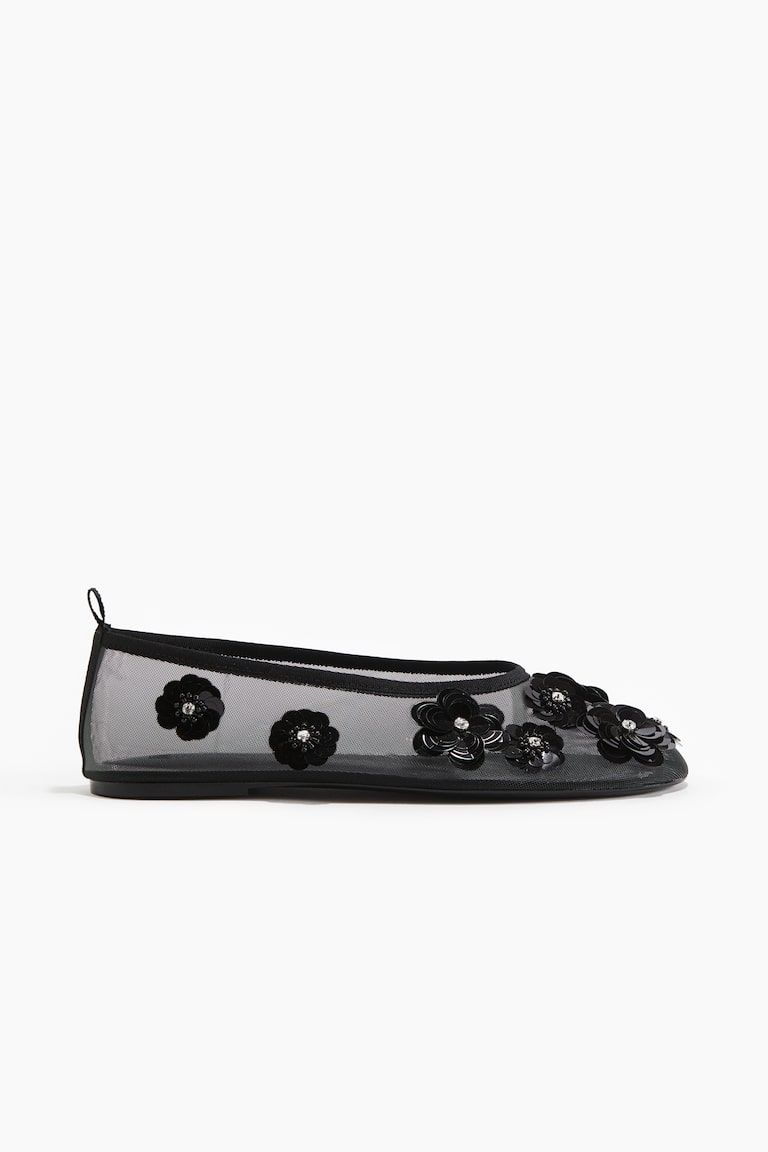 Appliquéd Mesh Ballet Flats