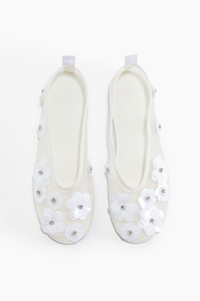 Appliquéd Mesh Ballet Flats