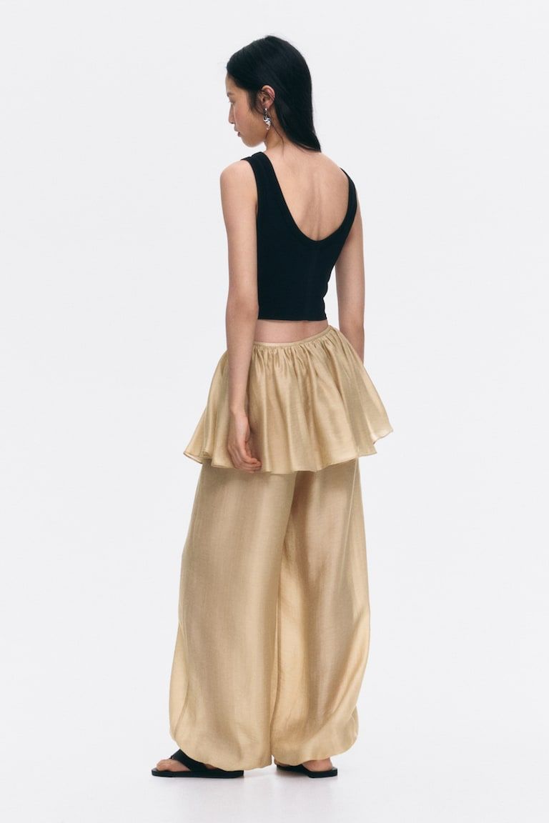 Balloon-Leg Pants with Layered Skirt