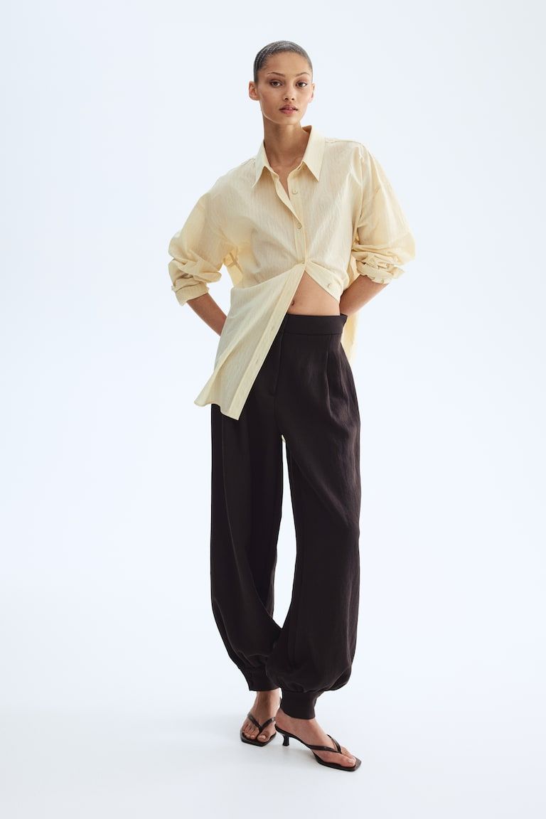 Balloon-Leg Twill Pants