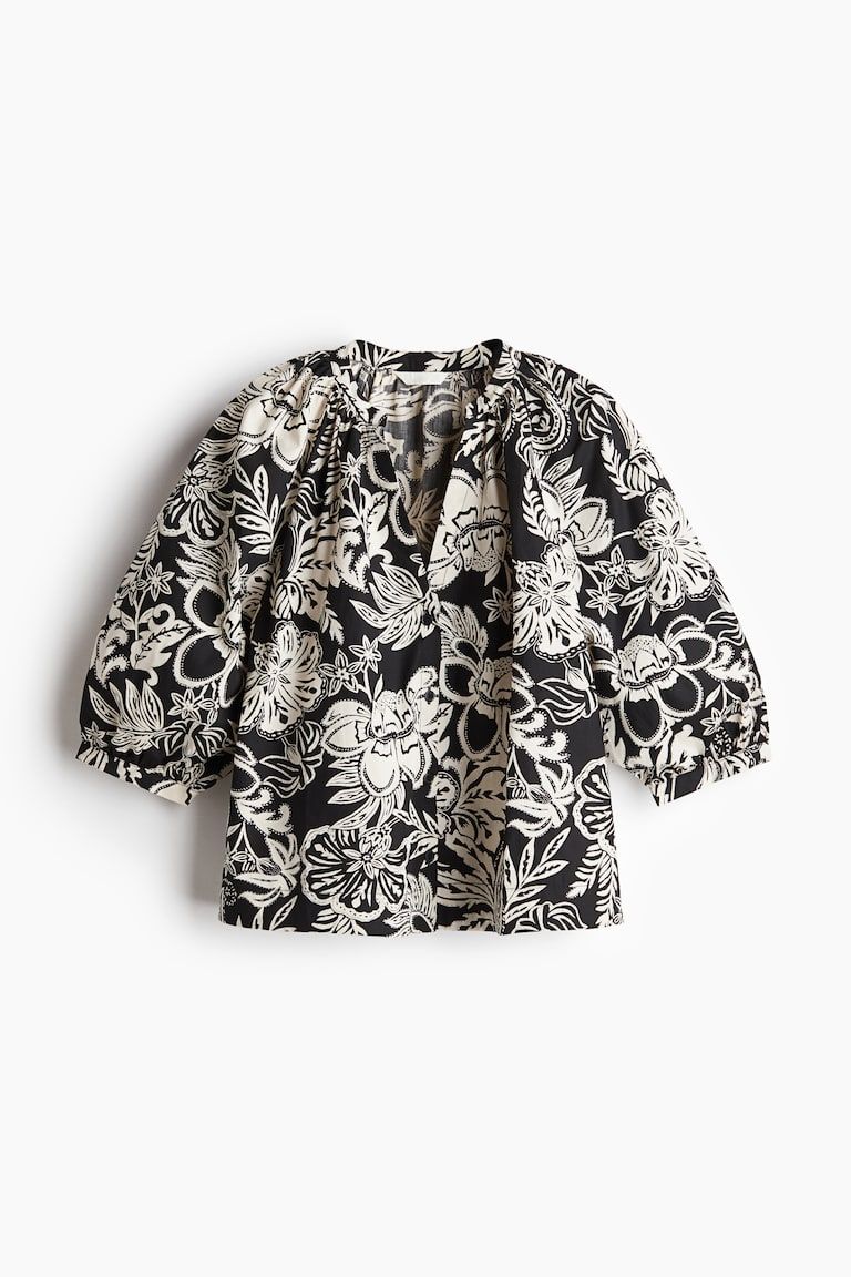Balloon-Sleeved Poplin Blouse