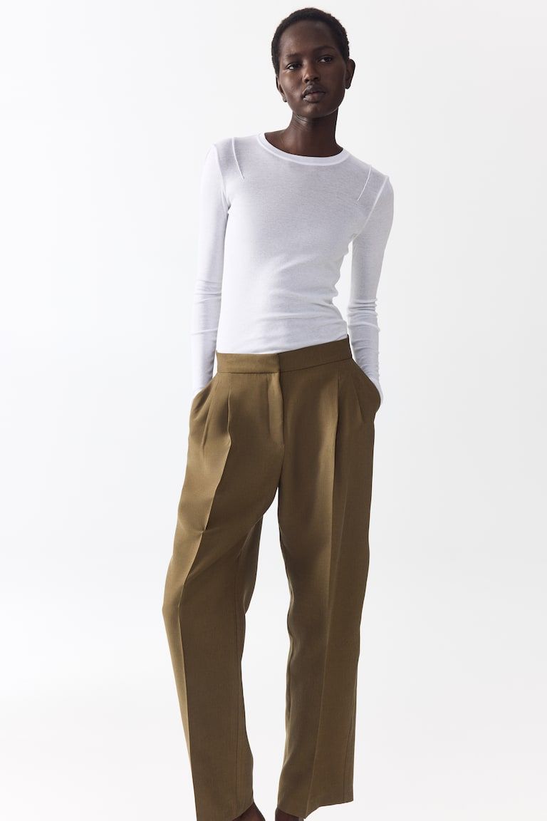 Barrel-Leg Twill Pants
