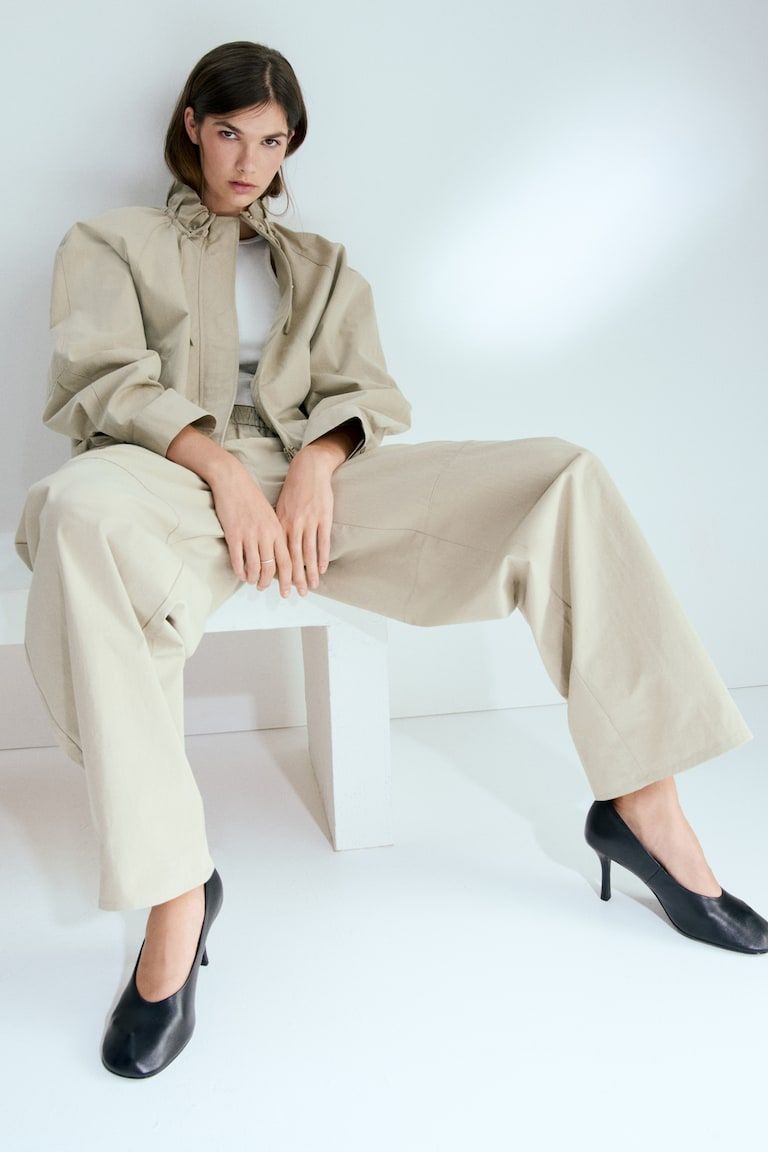 Barrel-Leg Twill Pants