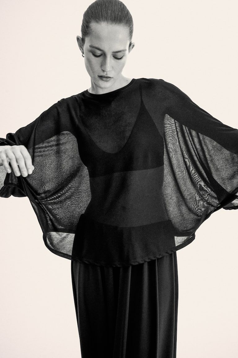 Batwing-sleeved jersey top