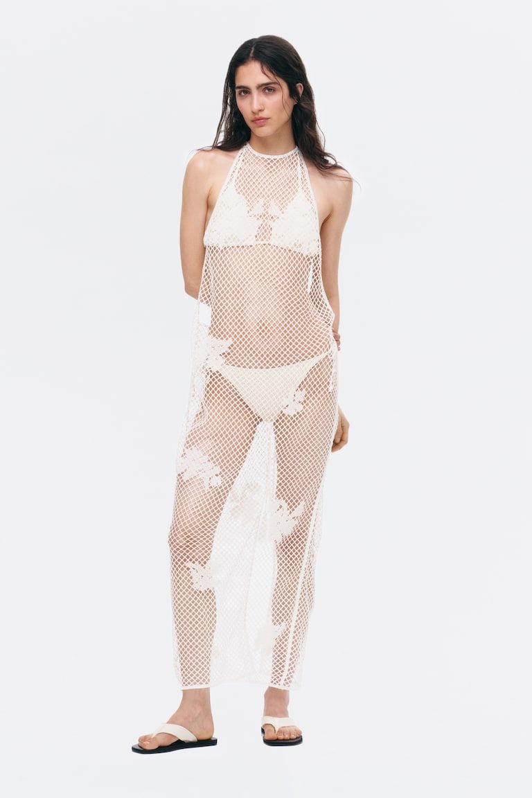 Beaded Crochet-Look Halterneck Dress