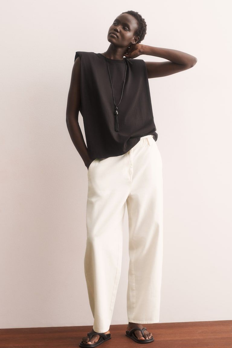 Belted Barrel-Leg Pants