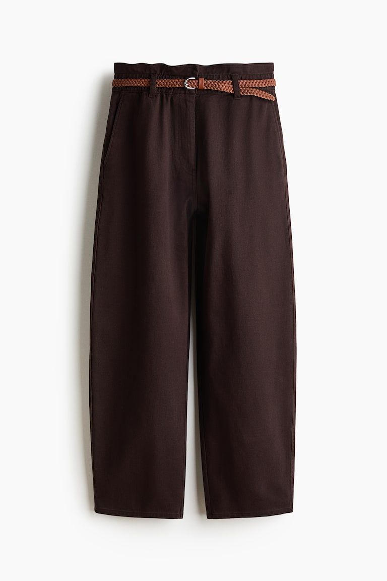 Belted Barrel-Leg Pants