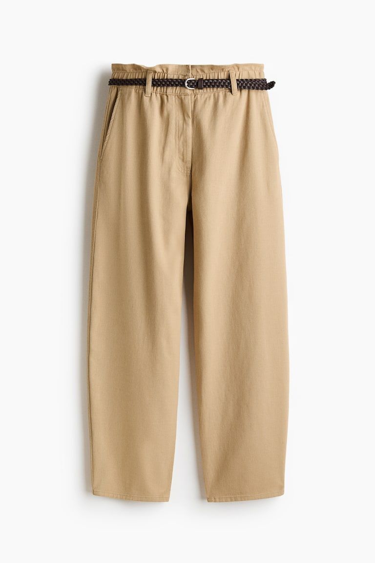 Belted Barrel-Leg Pants
