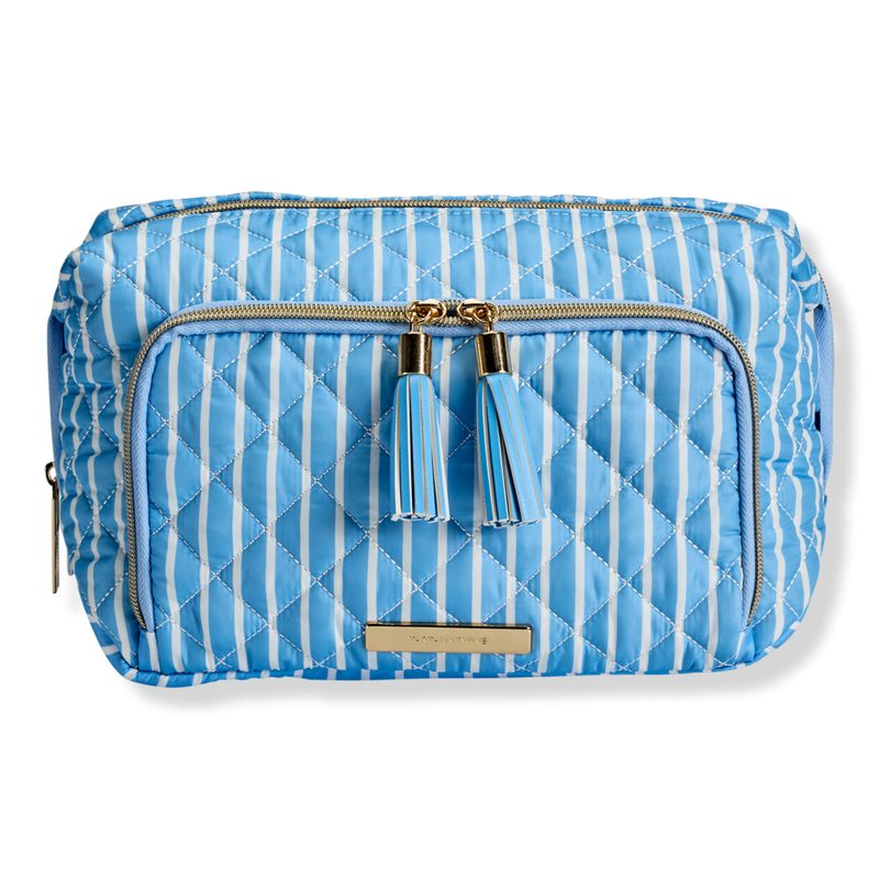 Blue Pinstripe Double Zip Toiletry Bag