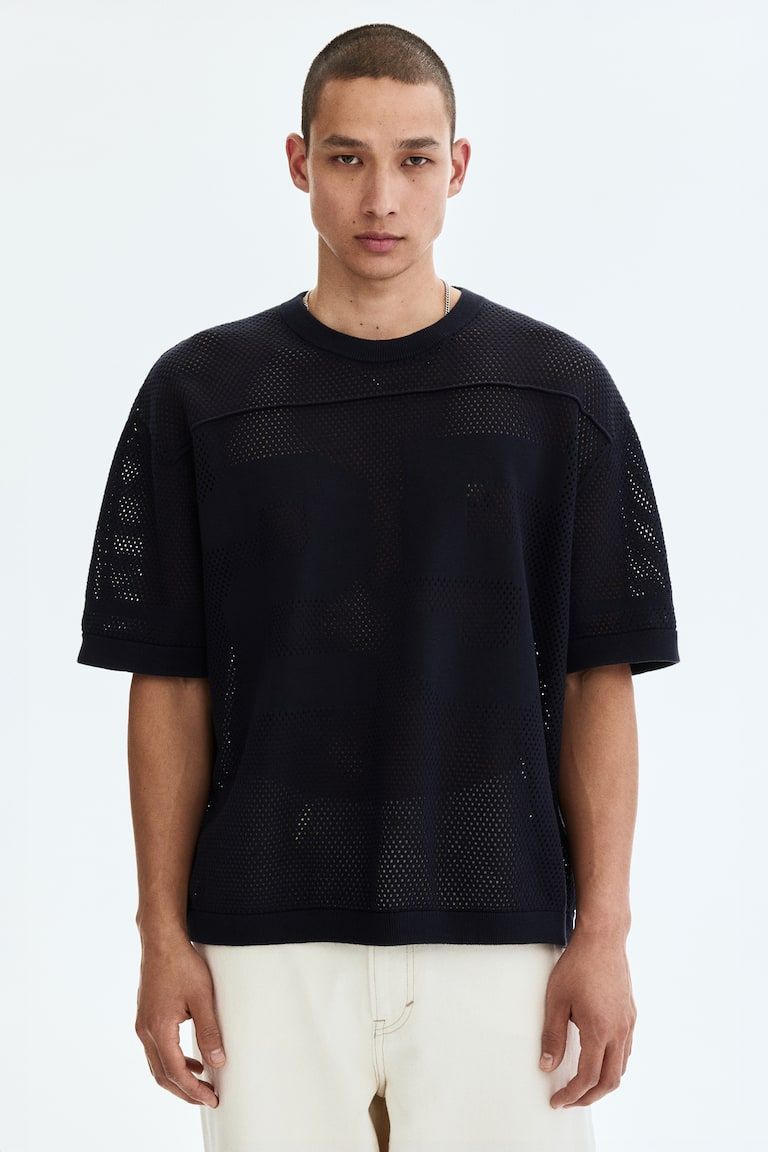 Boxy Relaxed-Fit Open-Knit T-Shirt