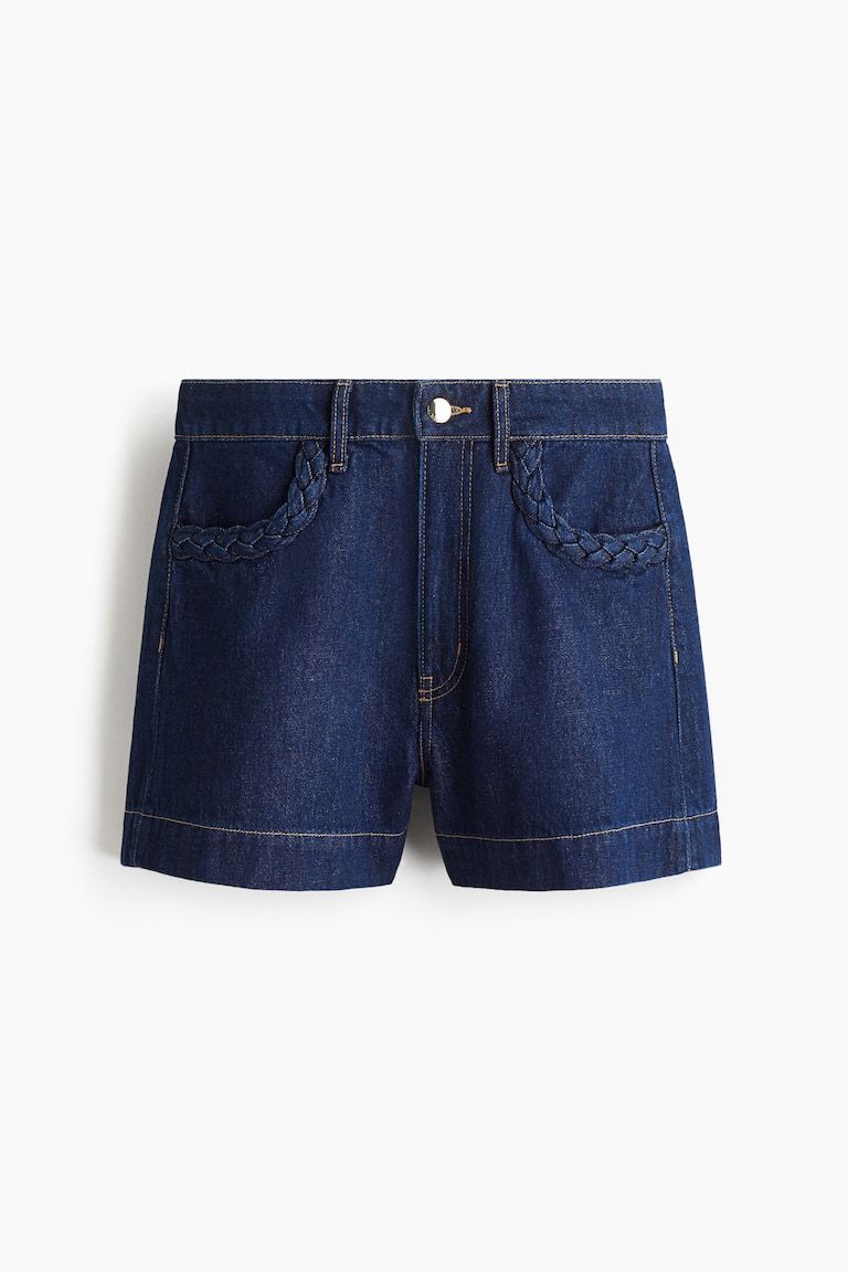 Braided-Trim Denim Shorts
