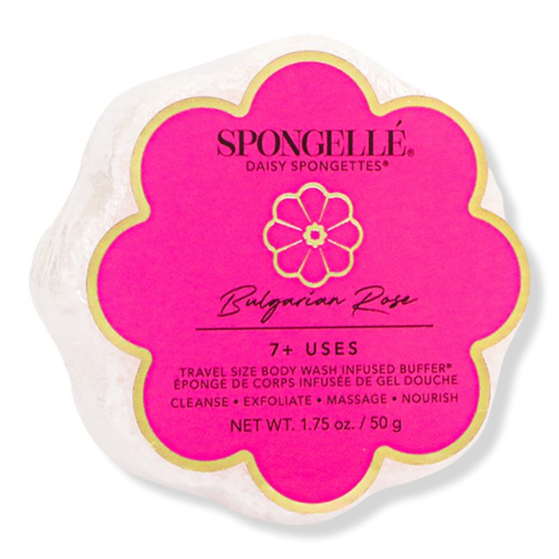 Bulgarian Rose Daisy Spongette Built-In Body Wash & Bath Scrubber Travel Size 7+ Uses