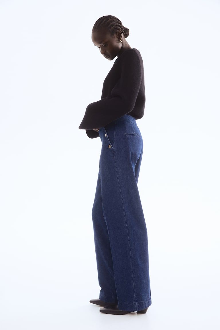 Button-Detail Denim Pants