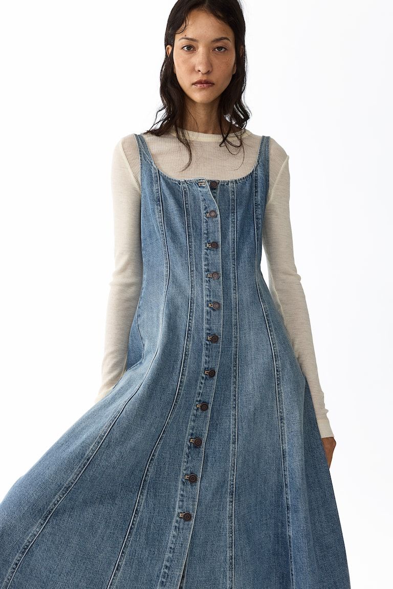 Button-Front Denim Dress