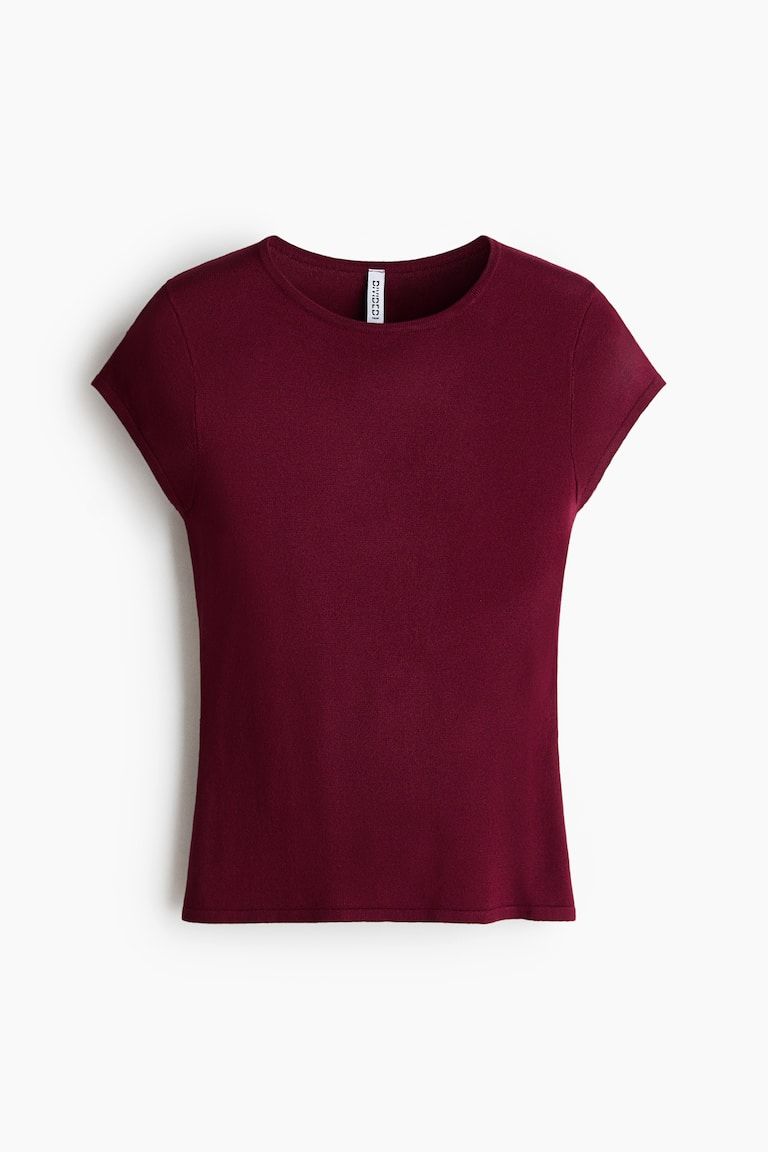 Cap-Sleeved Fine-Knit Top