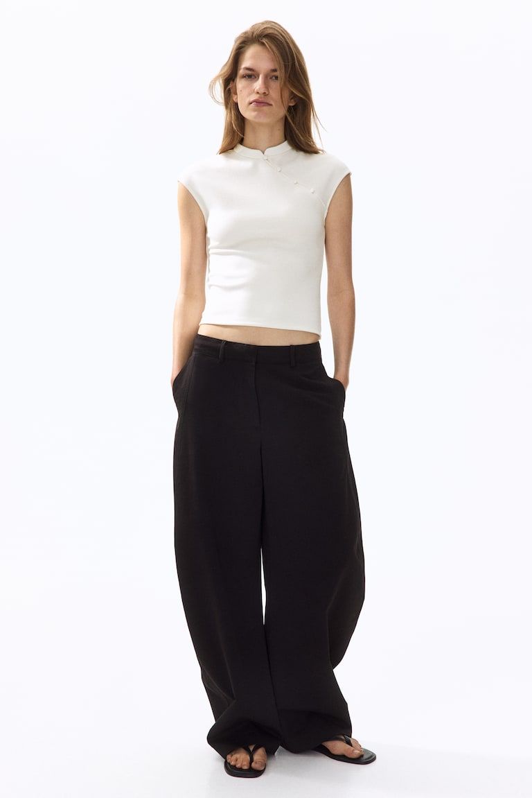 Cap-Sleeved Top with Button Detail