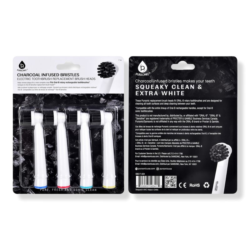 Charcoal Infused Bristles Electric Toothbrush Replacement Brush Heads - 4-Pack