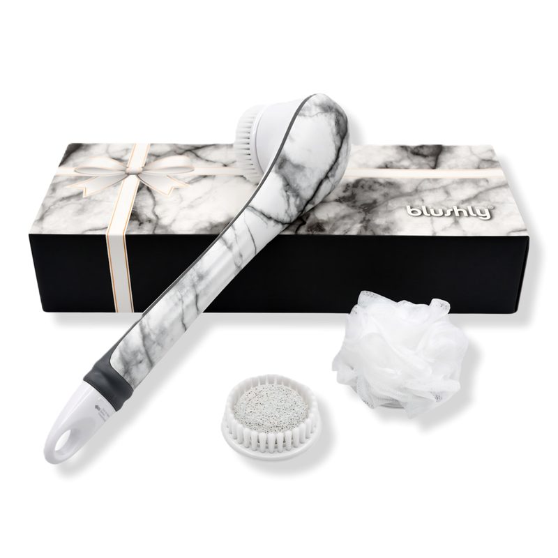 Cleansing & Exfoliating Body Brush with Heads-Marble Edition - White Marble