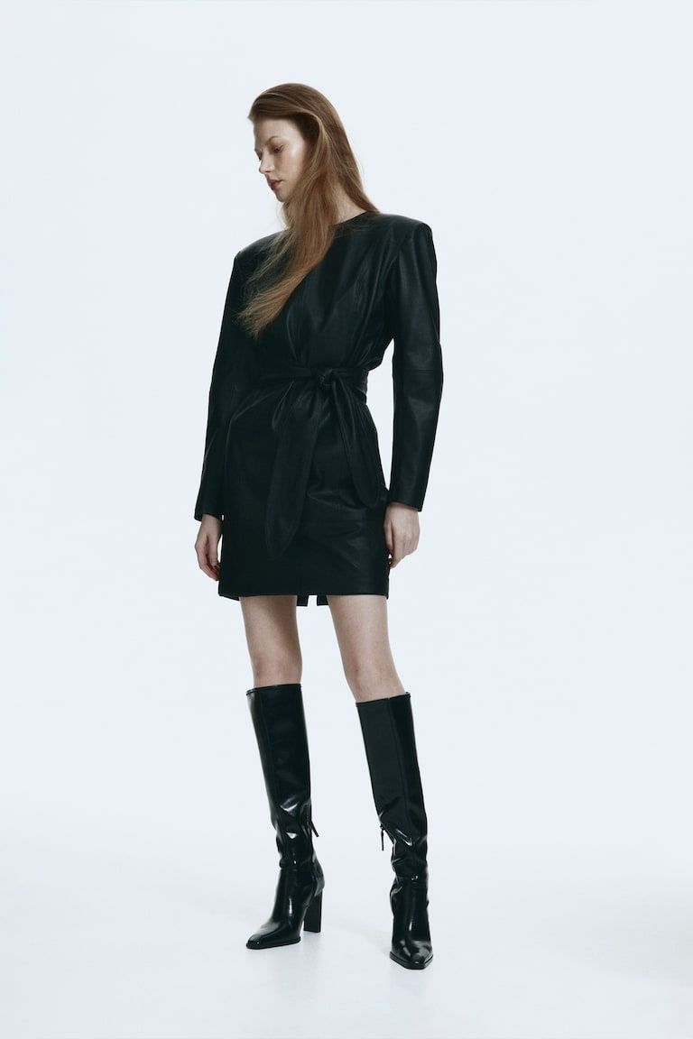 Coated Tie-Belt Dress